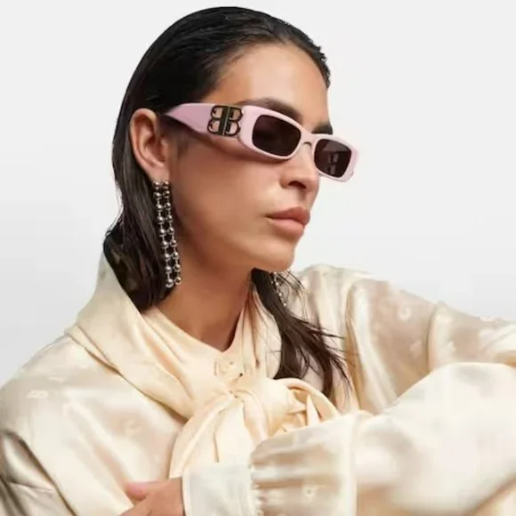 NEW Balenciaga BB0096S 012 Pink Silver Logo Grey Rectangle Unisex Sunglasses s-l400.jpg main image 2